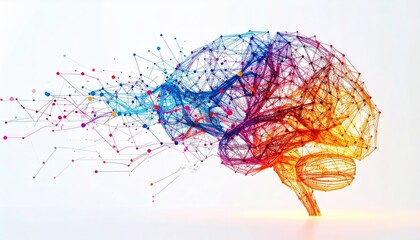 Abstract Digital Representation of a Human Brain with Colorful Network Connections
