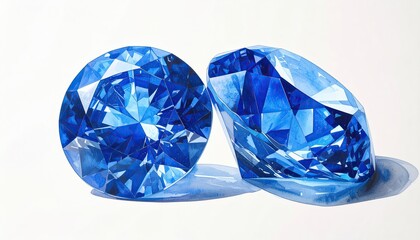 Fototapeta premium Two luminous, faceted, deep-blue gems on white