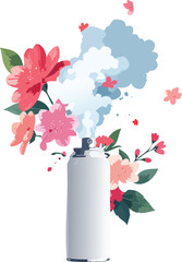 Air Freshener Spray Can Releasing a Floral Mist Cloud, Perfect for Home Fragrance, Cleanliness, and Fresh Scent Concepts