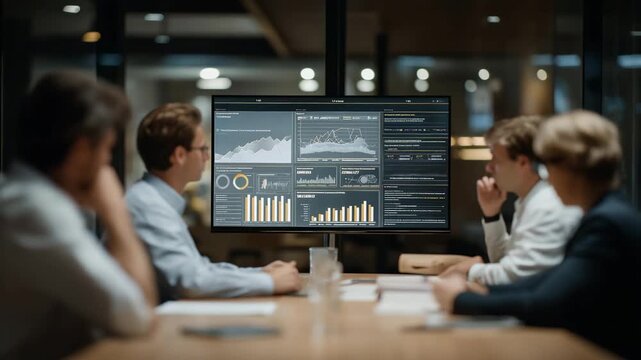 Wide-angle view of multi-team marketing session with holographic leaderboards, KPI trackers, and digital incentives, symbolizing data-driven gamified strategy, cross-functional collaboration, and