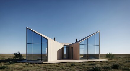 Obraz premium Modern house architecture with glass windows in nature background