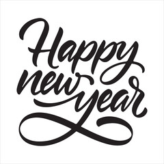 Happy New Year Typography Vector | Handwritten Calligraphy Greeting Design