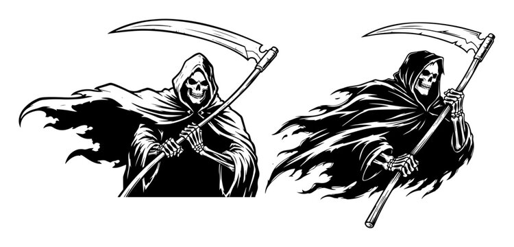 grim reaper with scythe mascot character set