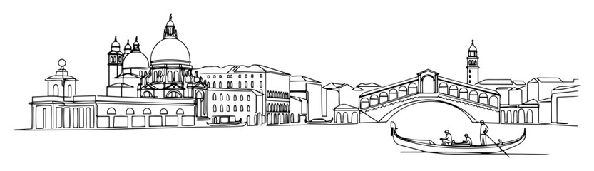 venice italy cityscape continuous one line drawing vector