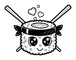 cute kawaii sushi roll maki character with chopsticks vector © Aisha Kudorova