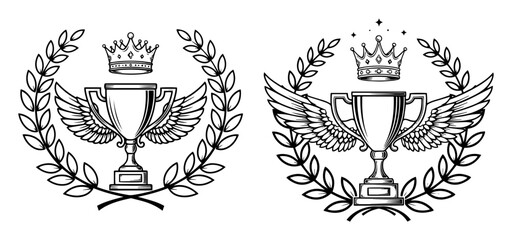 champion trophy cup with wings crown and laurel wreath set © Aisha Kudorova