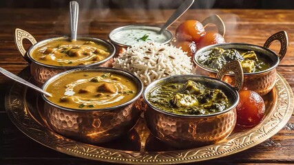 Delicious and Aromatic Indian Thali Meal Served on a Traditional Platter.