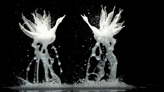 Artistic Water Splash Design: Creative Abstract Liquid Motion Photography with White Water on Black Background