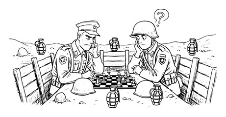 soldiers playing chess with grenades in warzone