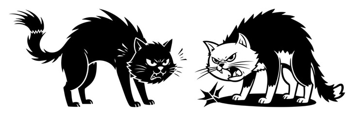 two angry cats fighting vector illustration