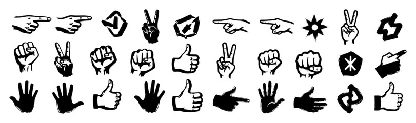 grunge hand gesture icons set vector
