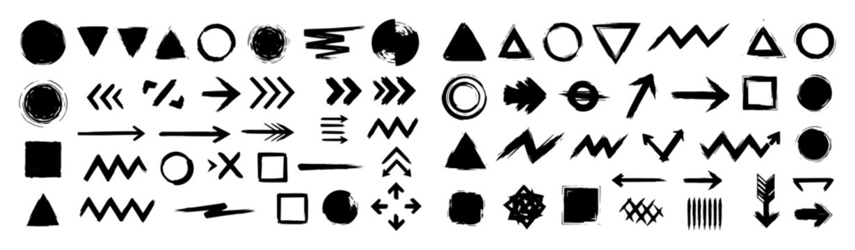 hand drawn grunge arrows and shapes set vector