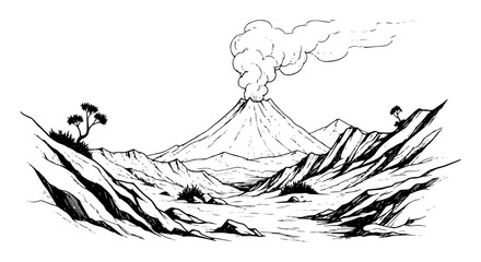 smoking volcano landscape hand drawn sketch vector illustration