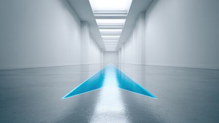 Illuminated Arrow in White Corridor