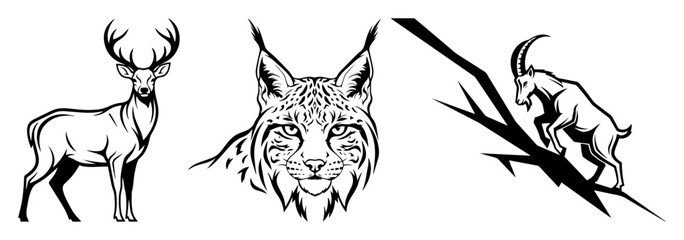 wild mountain animals collection deer lynx goat vector