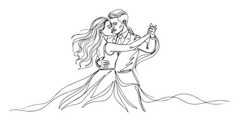 elegant dancing couple continuous one line drawing romance