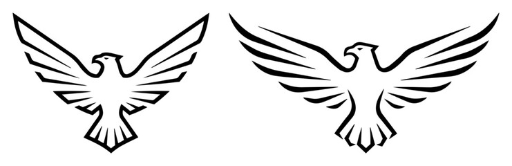 heraldic eagle with spread wings logo set line art