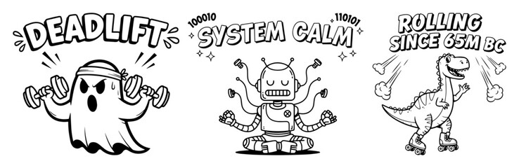 funny cartoon characters set ghost robot dinosaur