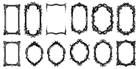 Collection of ornate vintage gothic frames with decorative swirls isolated on white background