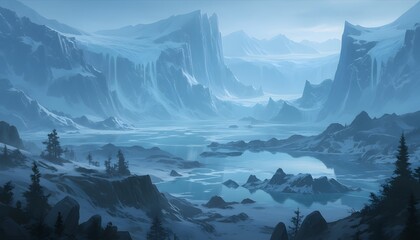 Prehistoric ice age glacier landscape