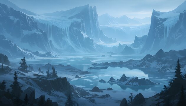 Prehistoric ice age glacier landscape