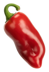 Vibrant red pepper with green stem isolated on a transparent background