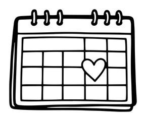 save the date calendar with heart doodle engraving vector black shape sketch