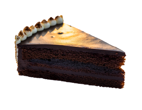 Decadent Chocolate Cake Slice Cut Out on Transparent Background for Food Design and Advertising