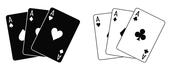 Set of playing card vector icons, gambling game, four card, black outline icons, perfect for casino graphics, poker tutorials, card game designs
