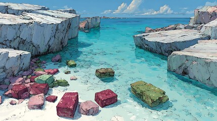 Coastal inlet with clear turquoise water and rocky shores ocean