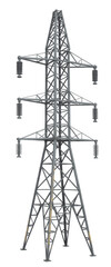 Tall metal tower with insulators isolated on a transparent background