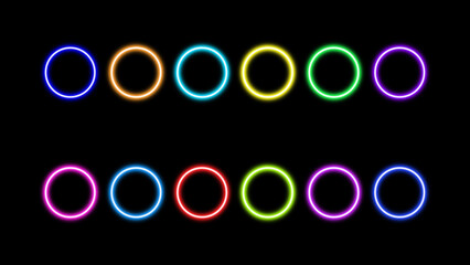 Vibrant neon glowing circles on black abstract background