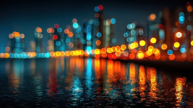 Night city lights abstract background showing blurred buildings and traffic reflecting the vibrant energy of the stock market - Powered by Adobe