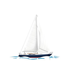 Fototapeta premium Sailboat sailing on blue water with white sail isolated on transparent background
