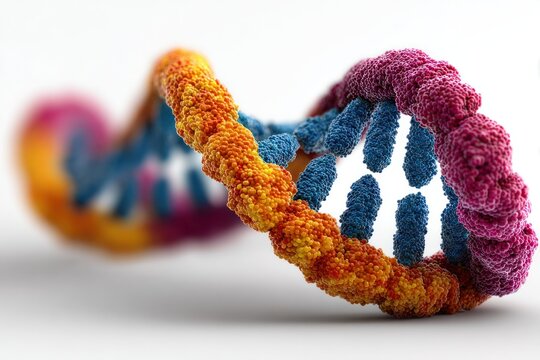 DNA Helix: An artistic representation of a DNA double helix, symbolizing the core of life and genetics, rendered with intricate detail and vibrant color. - Powered by Adobe