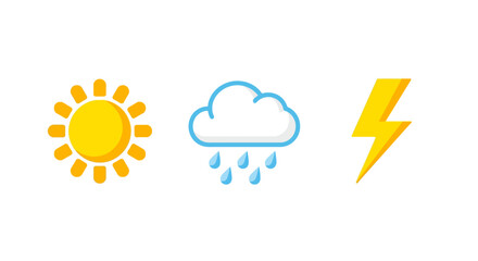 Simple weather icons: sun, cloud with rain, and lightning bolt