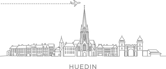 Obraz premium Huedin Romania Skyline with Airplane Icon