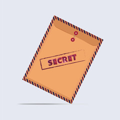 Vector Illustration of a Confidential Document Envelope with a Red “Secret” Stamp and String Closure