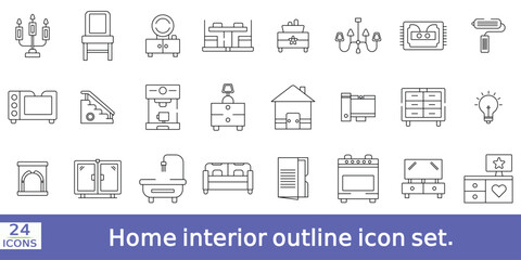   Home interior outline icon set. Furniture and house decoration icons symbol.