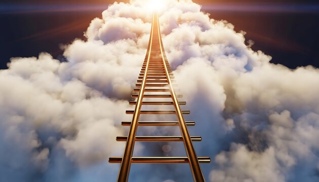 Golden Ladder Rising Through Clouds, Symbolizing Ambition, Success, and Aspiration