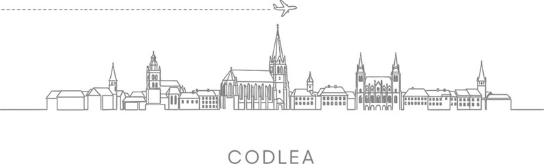 Fototapeta premium Codlea Skyline with Airplane and Dashed Line