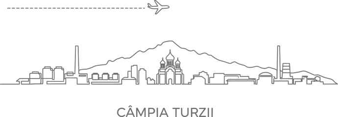Obraz premium Câmpia Turzii Skyline Silhouette with Airplane