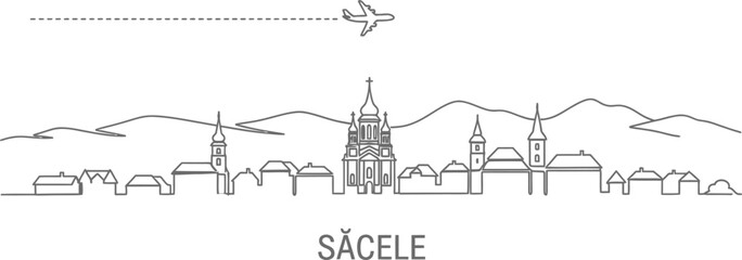 Fototapeta premium Sacele City Skyline Airplane Travel Line Art