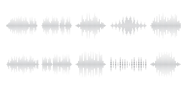 Podcast sound waves. Audio wave forms line, sound wave frequency or voice microphone signals. Music, podcast and broadcast and audio branding design.