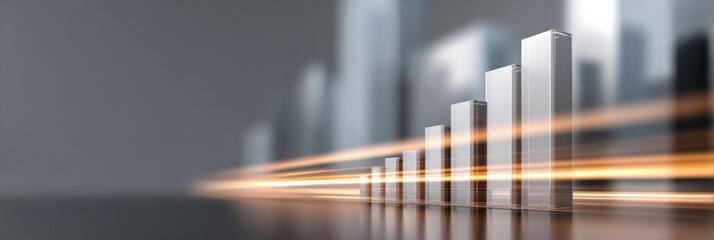 Abstract metallic bar graph with light streaks showing growth and progress