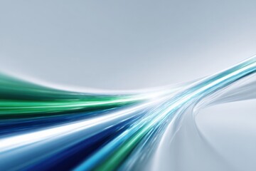 Abstract wave of blue and green light streaks on white background