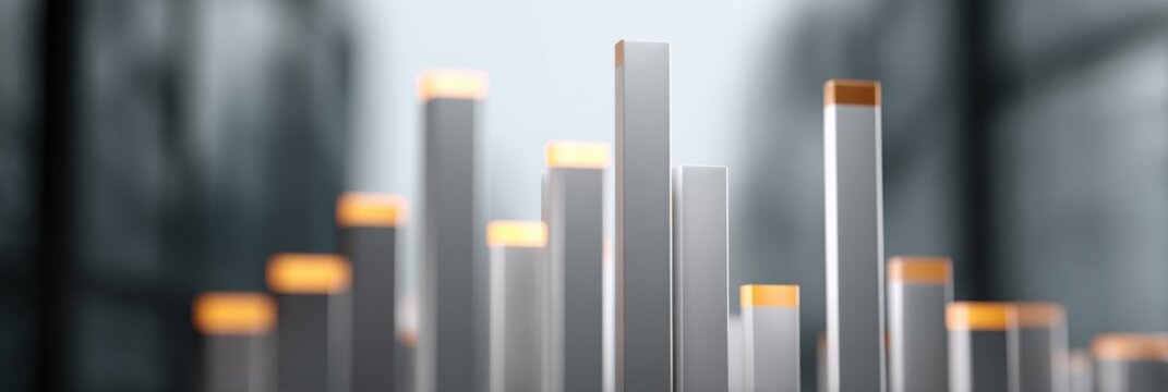 Abstract metallic bars with orange tips in modern geometric formation