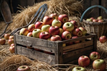 Wooden Box Filled with Fresh Apples