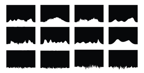 Set of website divider, separator curve shape abstract design element vector illustration. Background section and frame template. Abstract curve top headline.  Modern social media icon separators. 