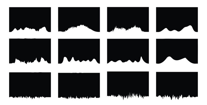 Set of website divider, separator curve shape abstract design element vector illustration. Background section and frame template. Abstract curve top headline.  Modern social media icon separators. 